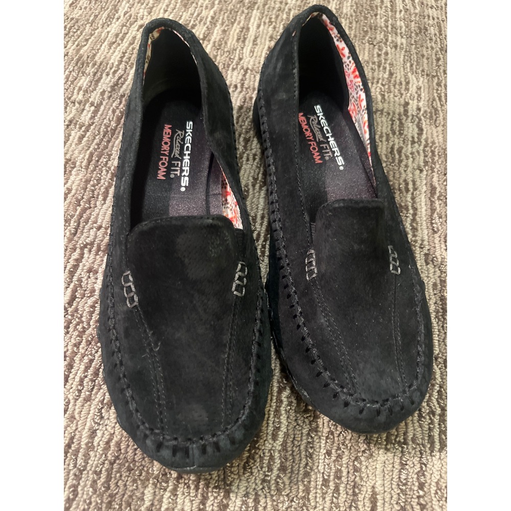 Skechers Relaxed Fit Memory Foam Black Suede Loafers Moc Toe Shoes 8.5